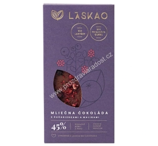 Mléčná čokoláda s malinami a borůvkami bez laktózy 75 g LASKAO