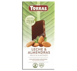 Mléčná čokoláda s mandlemi a stévií 125 g TORRAS