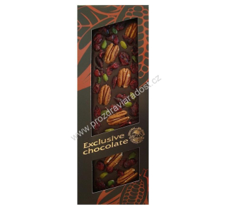 Hořká čokoláda Exclusive s pekany, brusinkami a pistáciemi 130 g T-SEVERKA